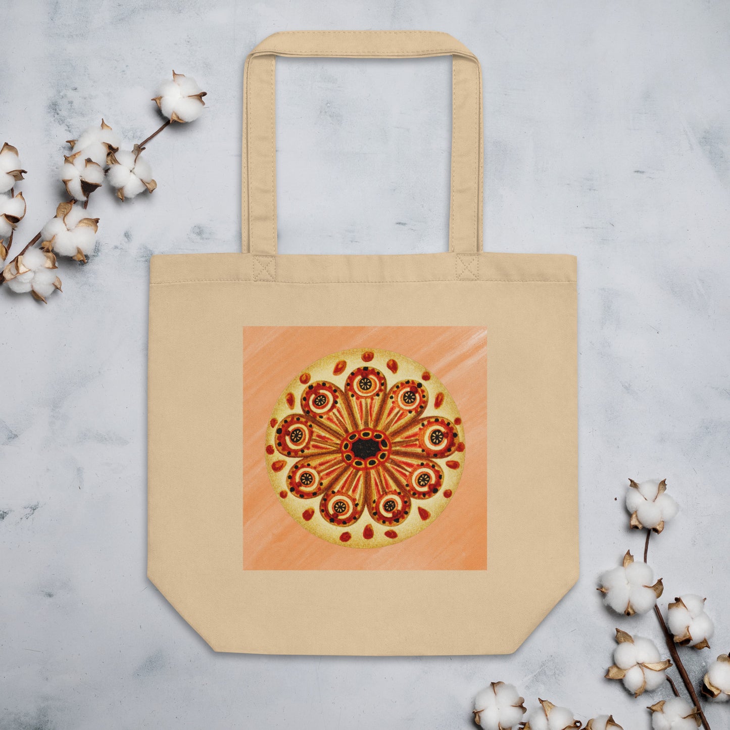Eco tote bag with vintage tunicate sea squirt illustration in orange — sustainable cotton tote with marine biology design