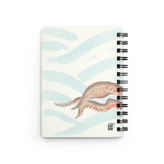 Japanese octopus illustration spiral journal — vintage watercolor octopus cover with metal spiral binding - back cover