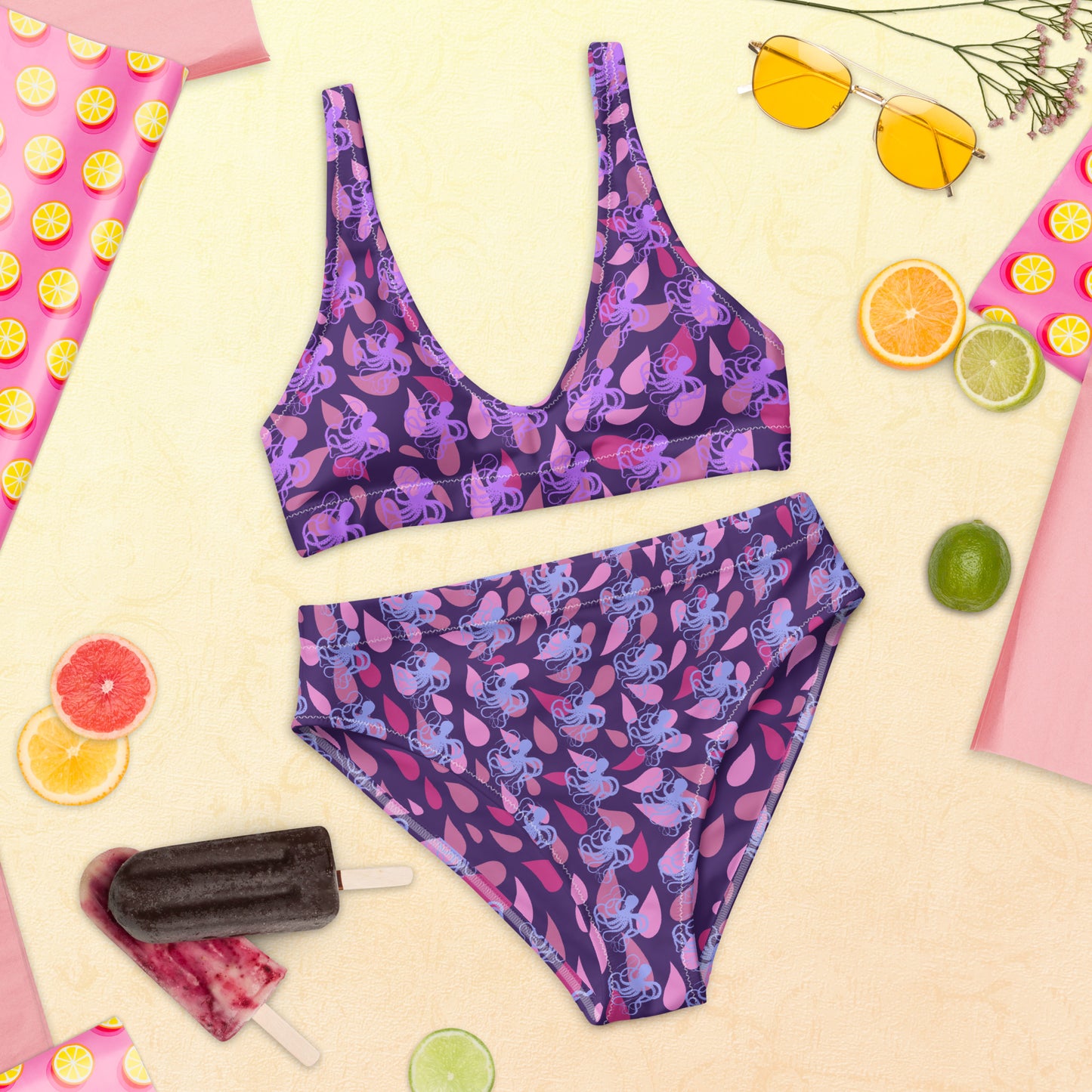 Purple Octopus high-waisted bikini