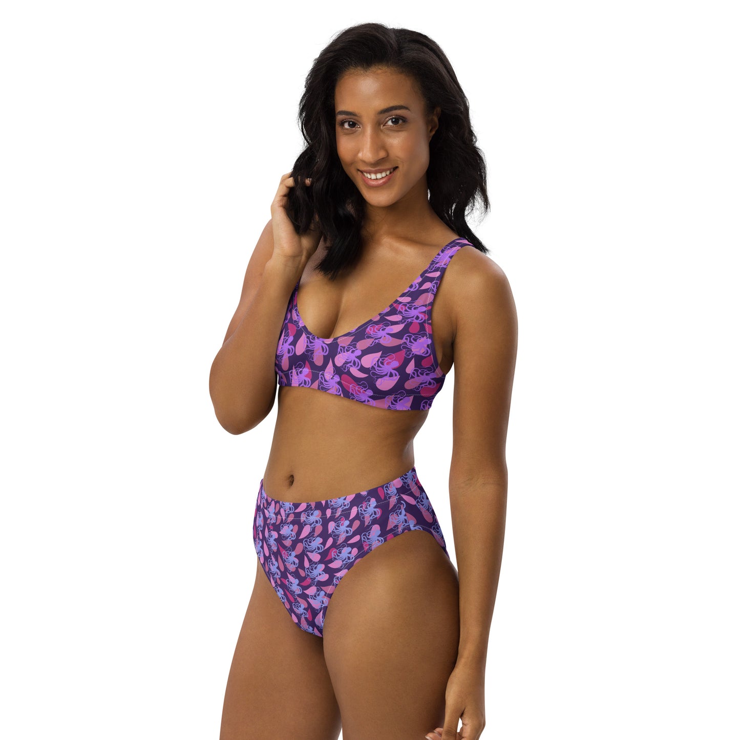 Purple Octopus high-waisted bikini
