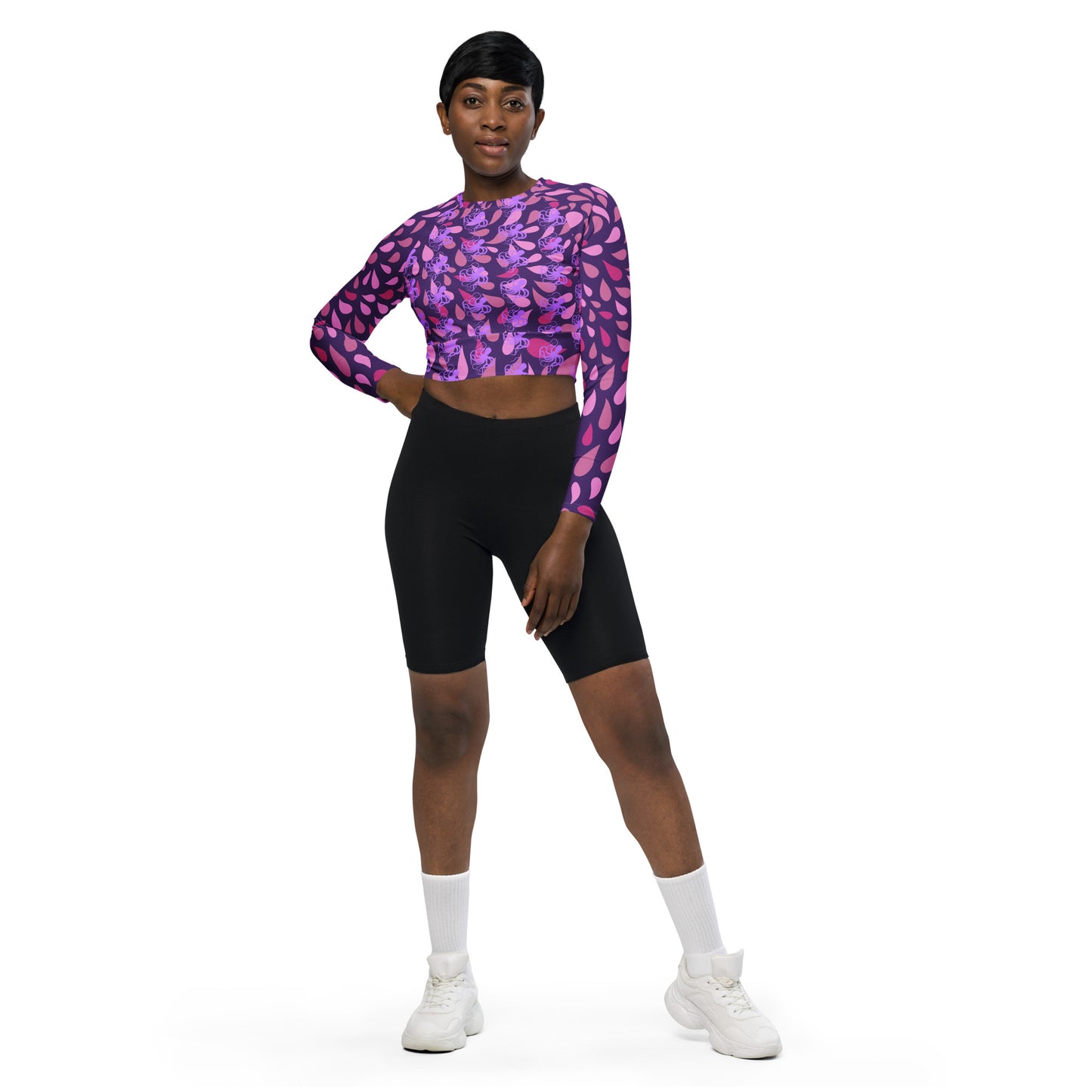 Purple Octopus long-sleeve crop top