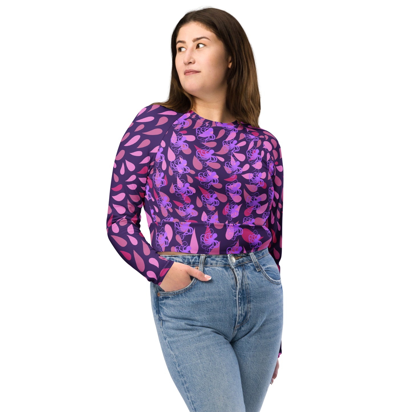 Purple Octopus long-sleeve crop top
