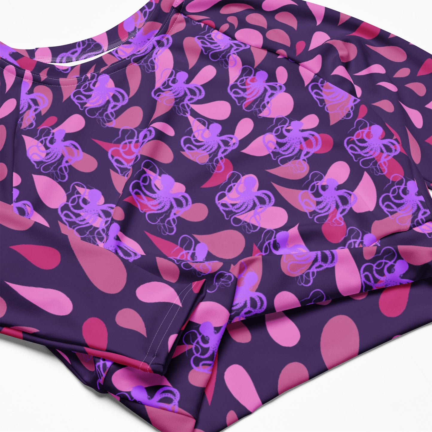 Purple Octopus long-sleeve crop top