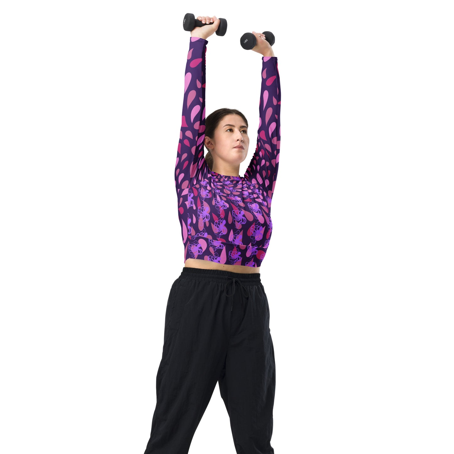 Purple Octopus long-sleeve crop top