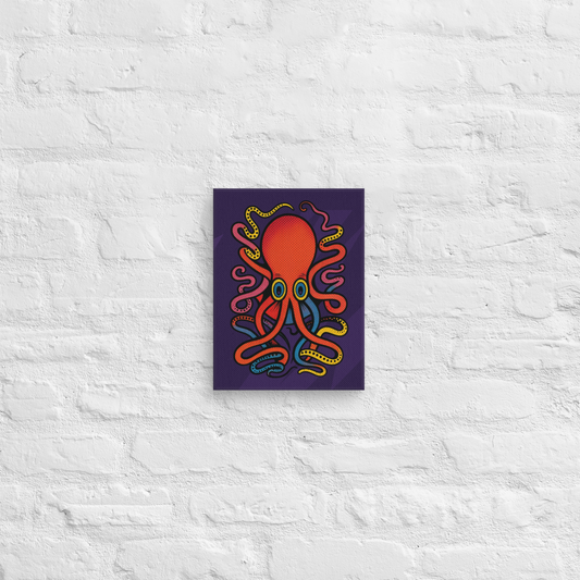 Cuttlefish pop art style canvas art print 9x12 — bold colorful cephalopod design on premium canvas against a textured white wall.