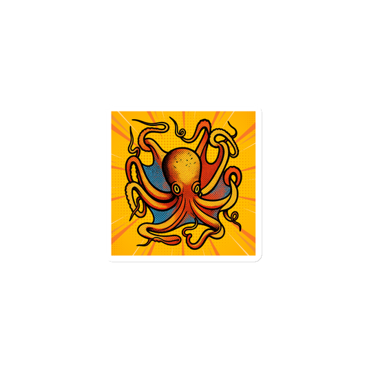Octopus Vulgaris pop art magnet 3x3 — orange and blue octopus on yellow sunburst background
