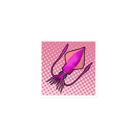Loligo Vulgaris Squid pop art magnet 3x3 — pink and magenta squid on checkered halftone background