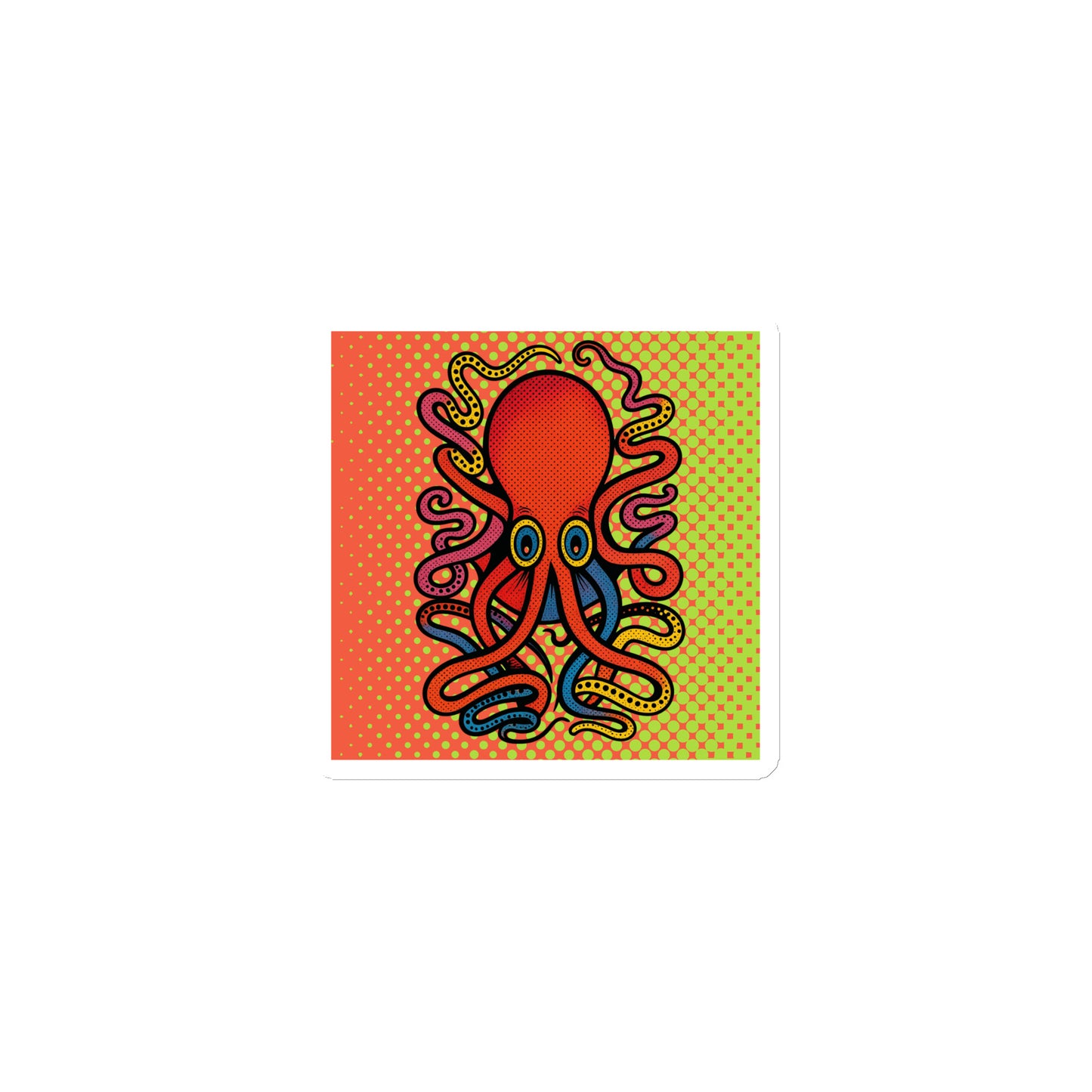 8 Armed Cuttlefish pop art magnet 3x3 — colorful cuttlefish on halftone background