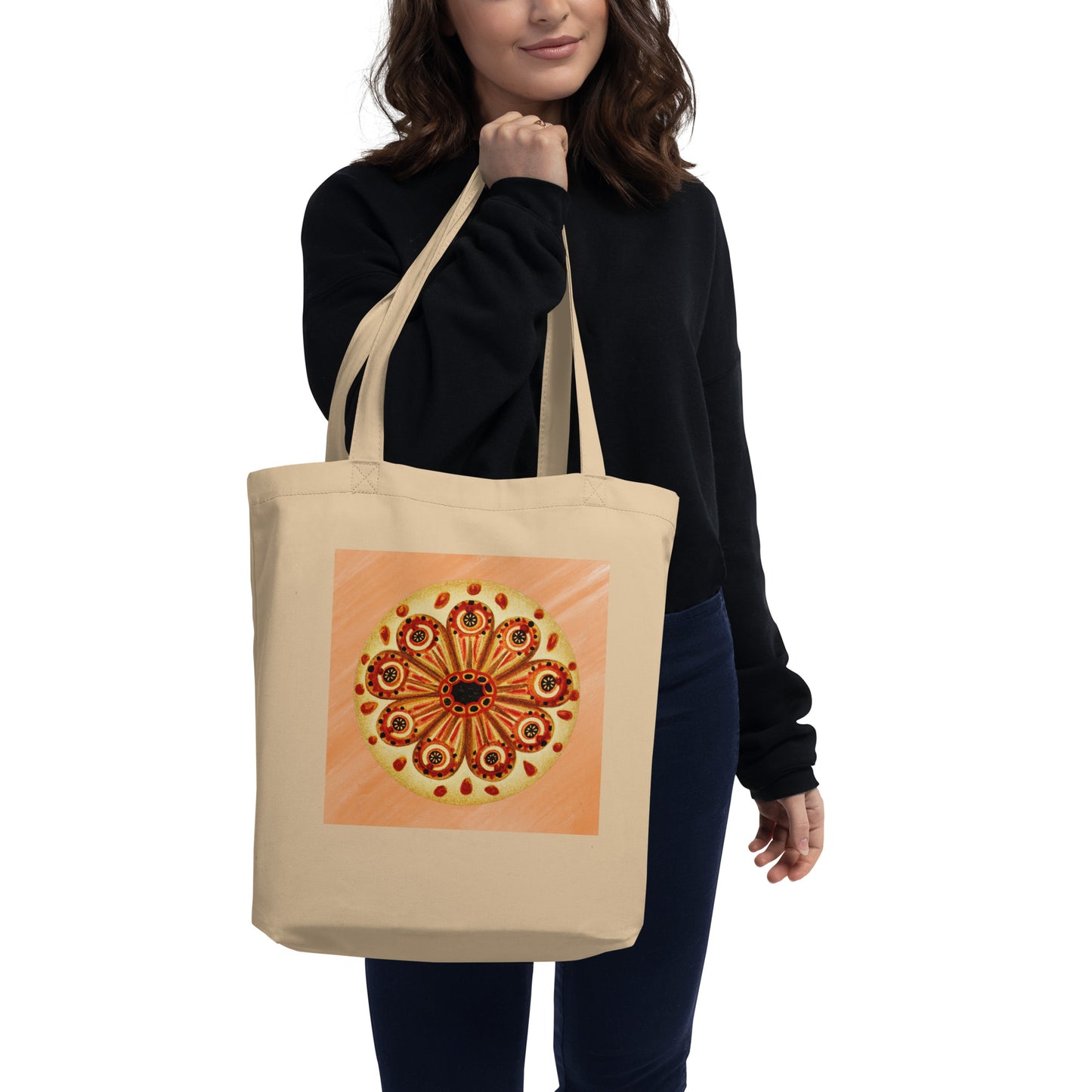 Eco tote bag with vintage tunicate sea squirt illustration in orange — sustainable cotton tote with marine biology design