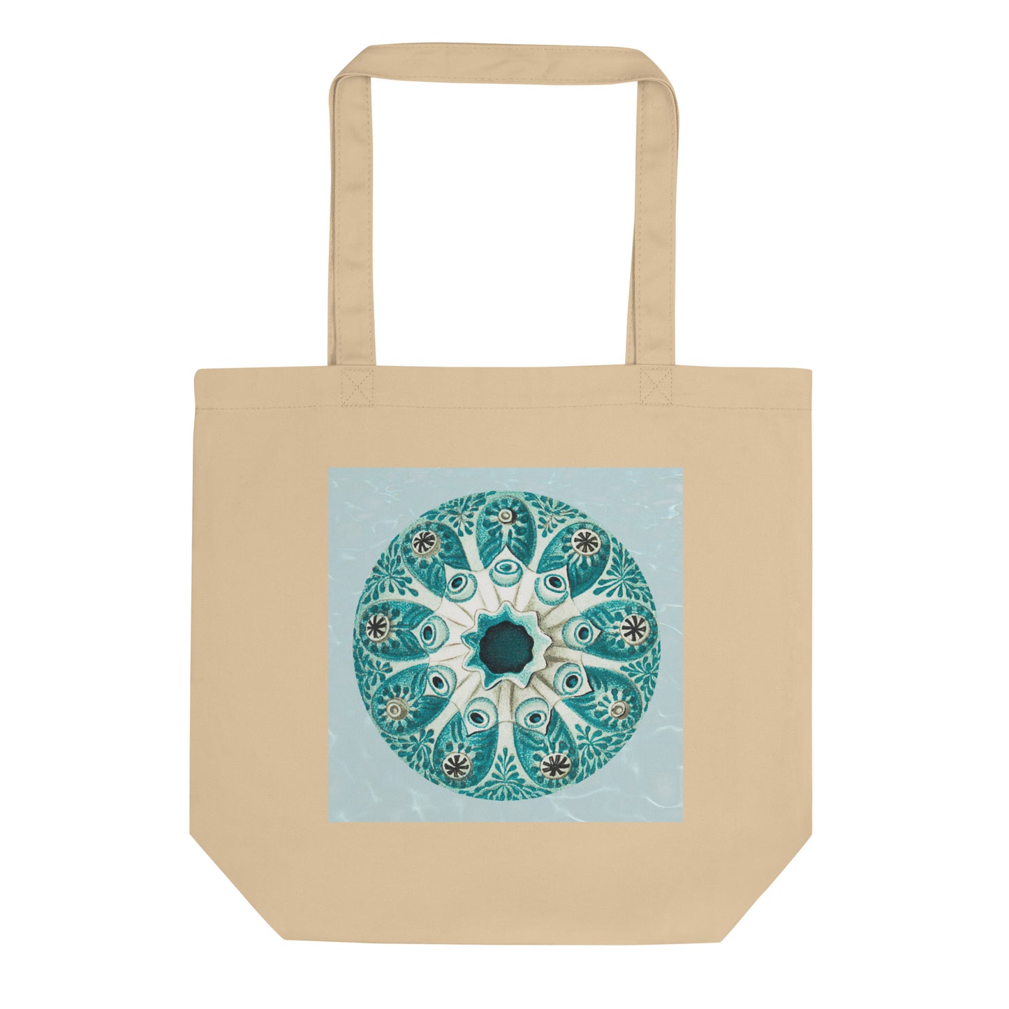 Eco tote bag with vintage tunicate sea squirt illustration in blue — sustainable cotton tote with marine biology design