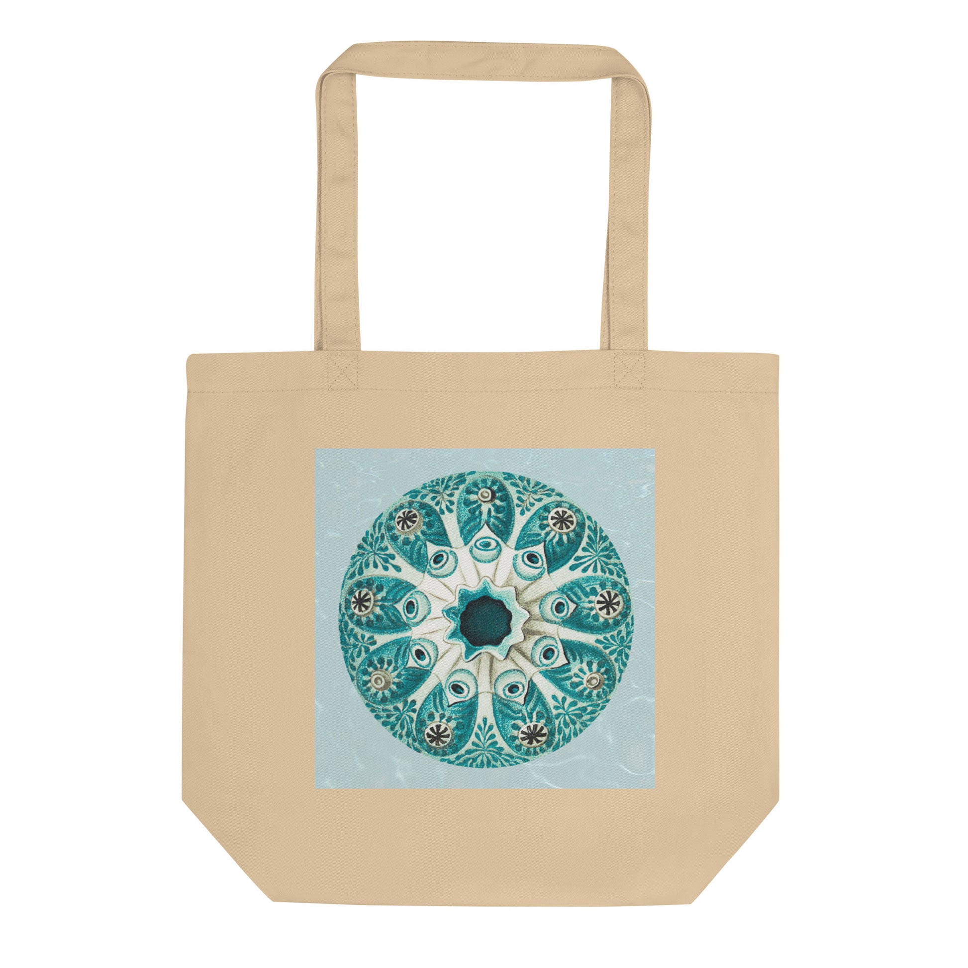 Eco tote bag with vintage tunicate sea squirt illustration in blue — sustainable cotton tote with marine biology design