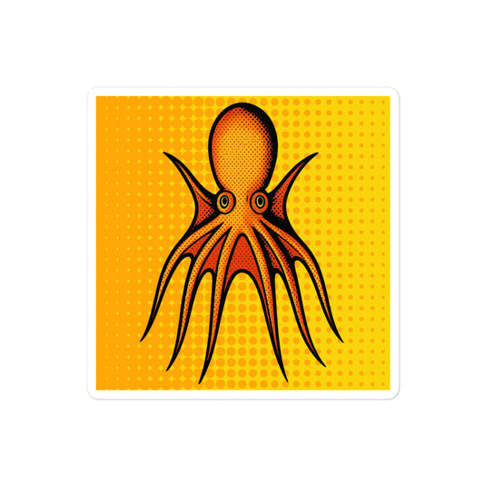 Four Horn Tetracirrhus Octopus pop art vinyl sticker 4x4 — orange octopus with four horns on yellow background