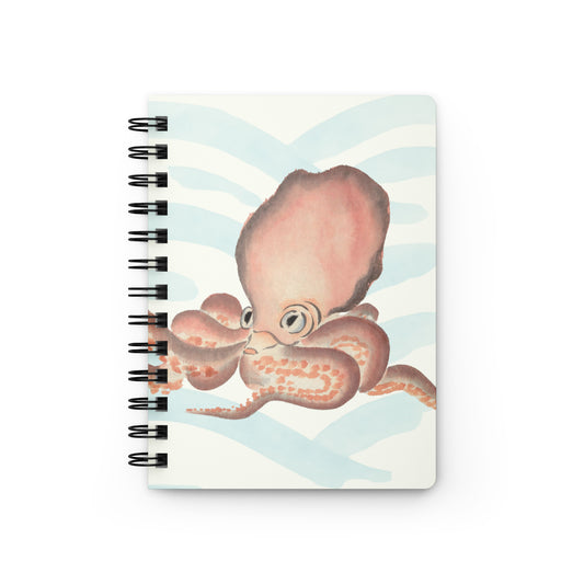 Japanese octopus illustration spiral journal — vintage watercolor octopus cover with metal spiral binding