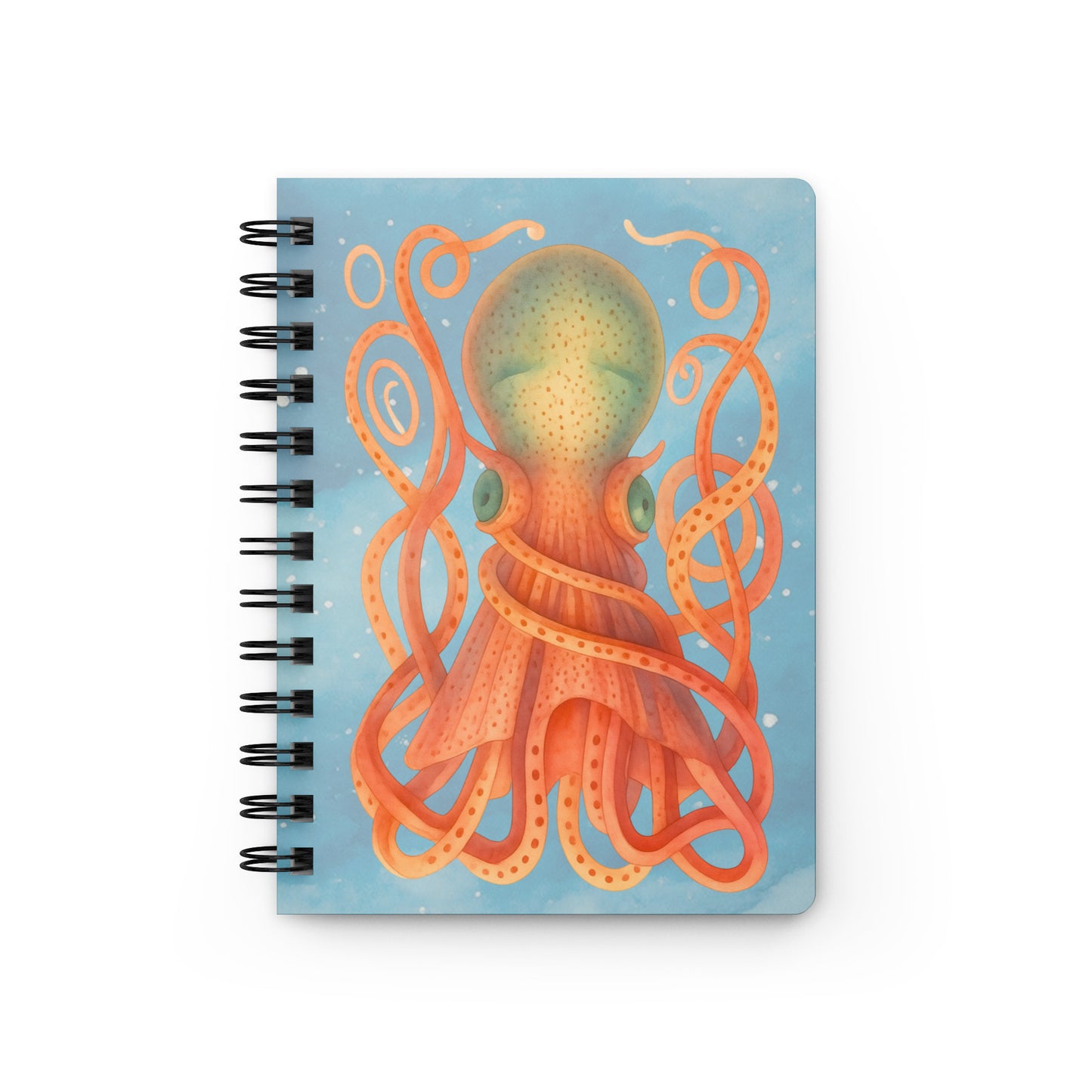 Cuttlefish watercolor spiral journal — warm-toned cephalopod illustration on glossy cover with metal spiral binding