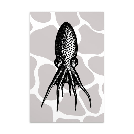 Blanket Octopus vintage illustration postcard — black and white illustration of Tremoctopus on patterned background