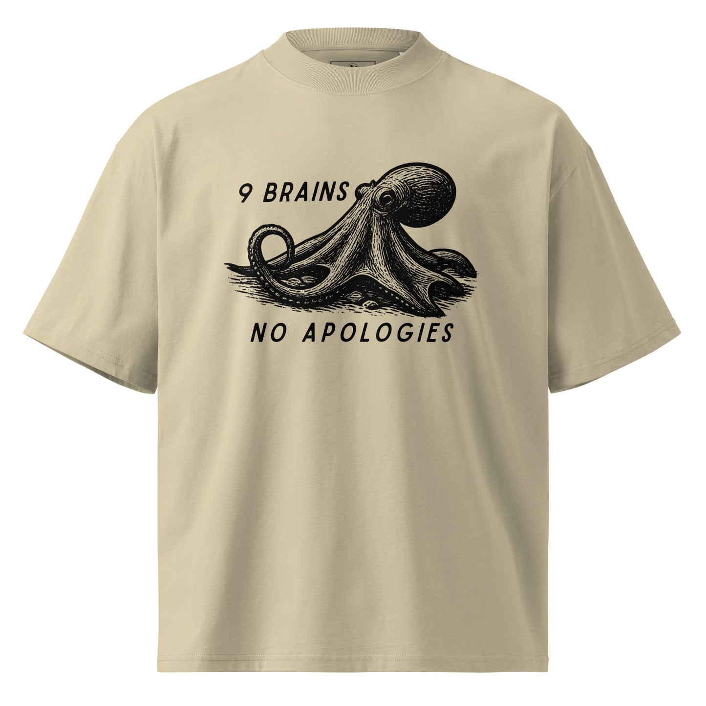 9 Brains No Apologies giant Pacific octopus linocut oversized t-shirt in heather gray — relaxed fit cephalopod tee