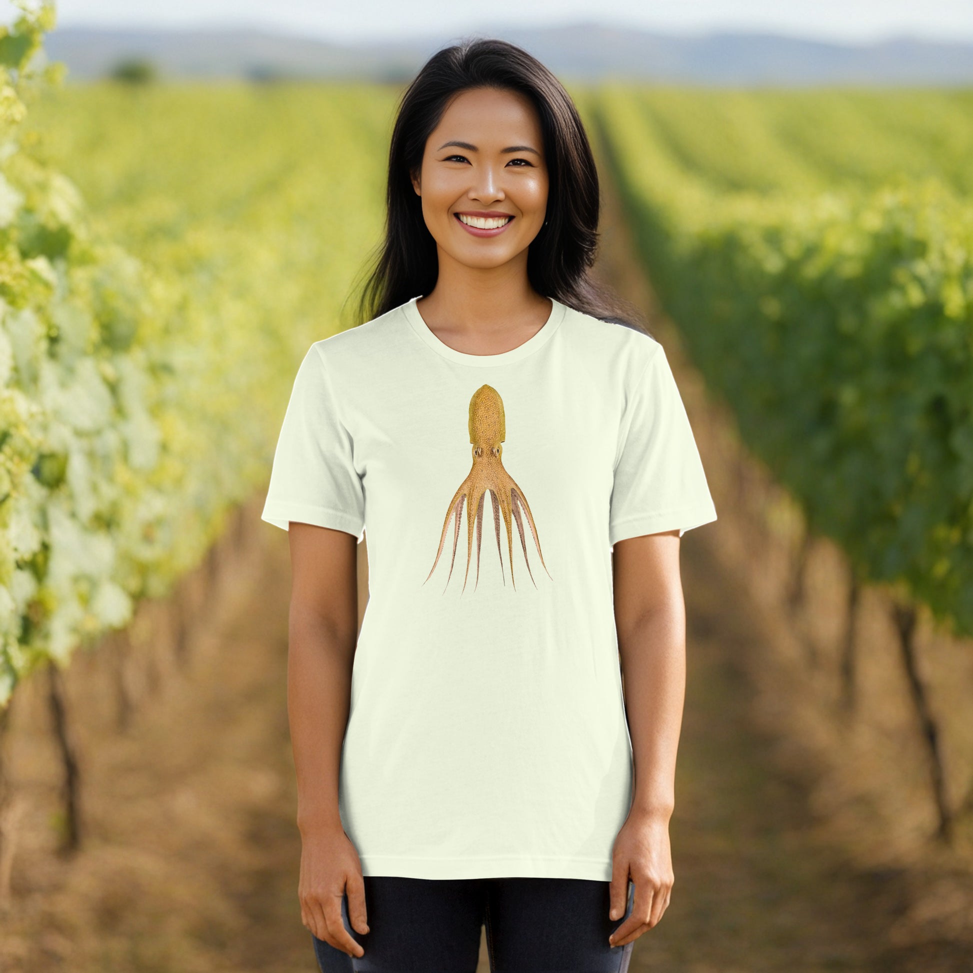 Octopus Cocco tee in Citron - cephalopod art on soft unisex tee