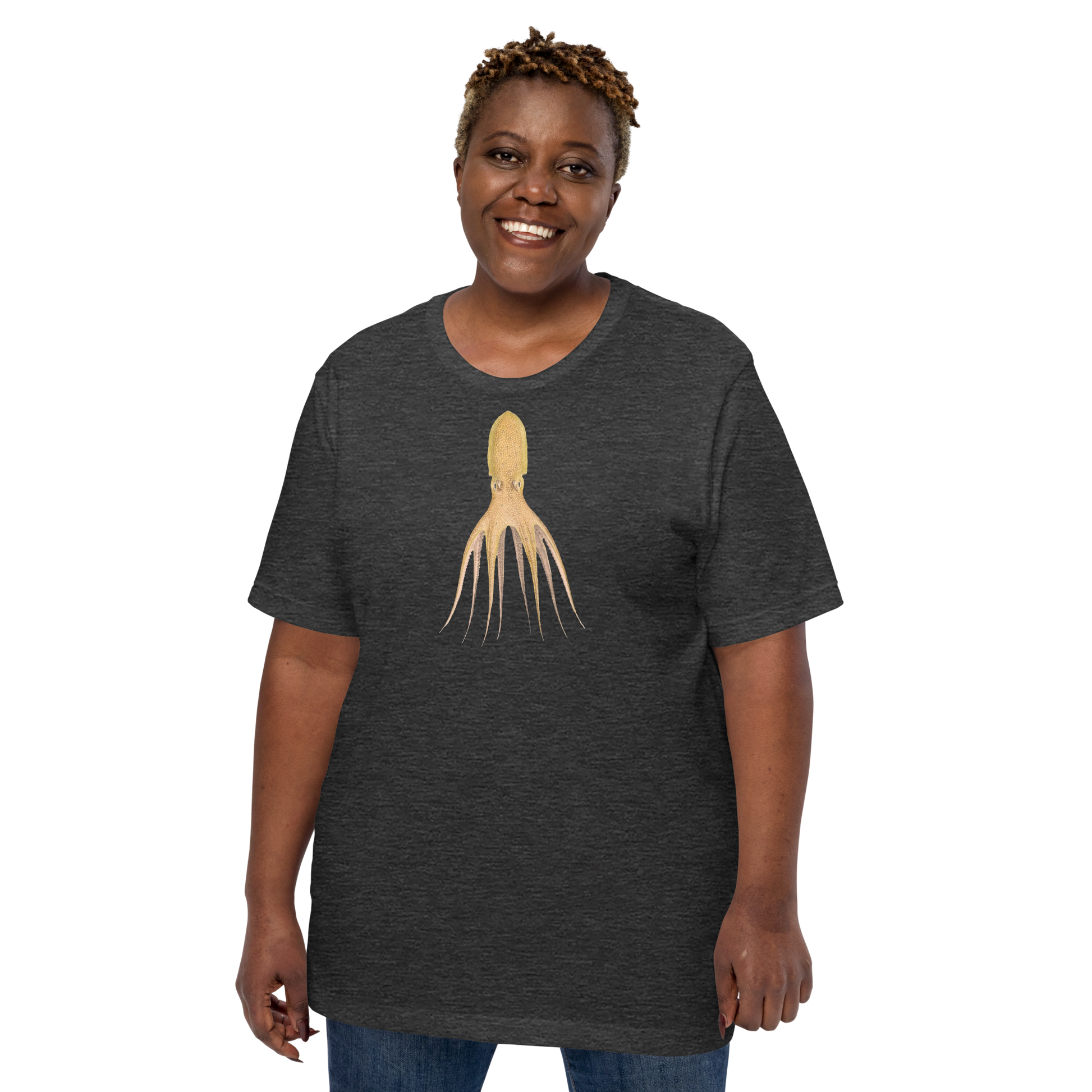 Octopus Cocco tee in Dark Grey heather - cephalopod art on soft unisex tee