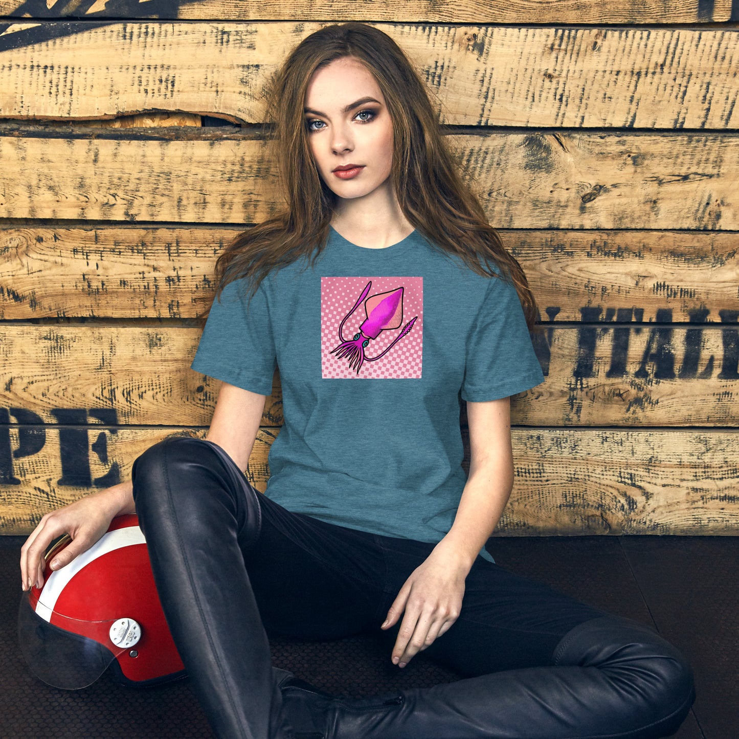 Loligo Vulgaris Squid pop art t-shirt — purple and pink squid illustration on bright unisex Bella Canvas tee