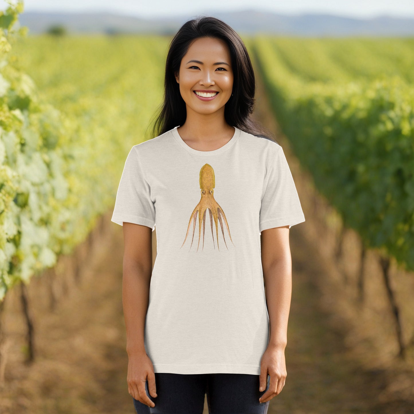 Octopus Cocco tee in Heather Dust - cephalopod art on soft unisex tee