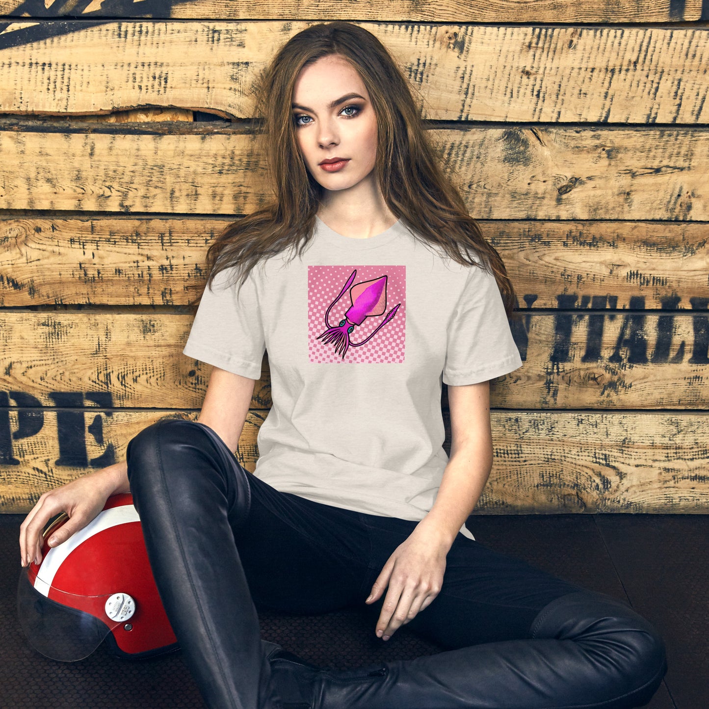 Loligo Vulgaris Squid pop art t-shirt — purple and pink squid illustration on bright unisex Bella Canvas tee