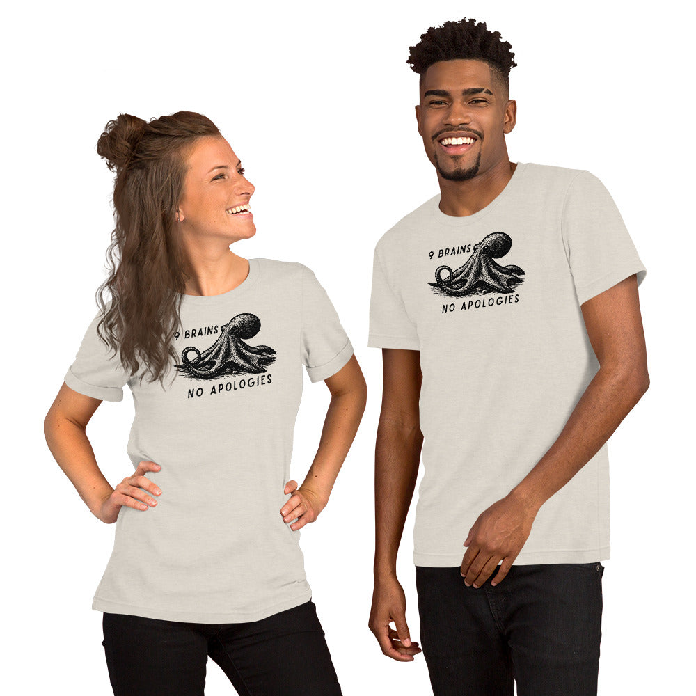 9 Brains No Apologies giant Pacific octopus linocut youth t-shirt on young girl — kids cephalopod tee