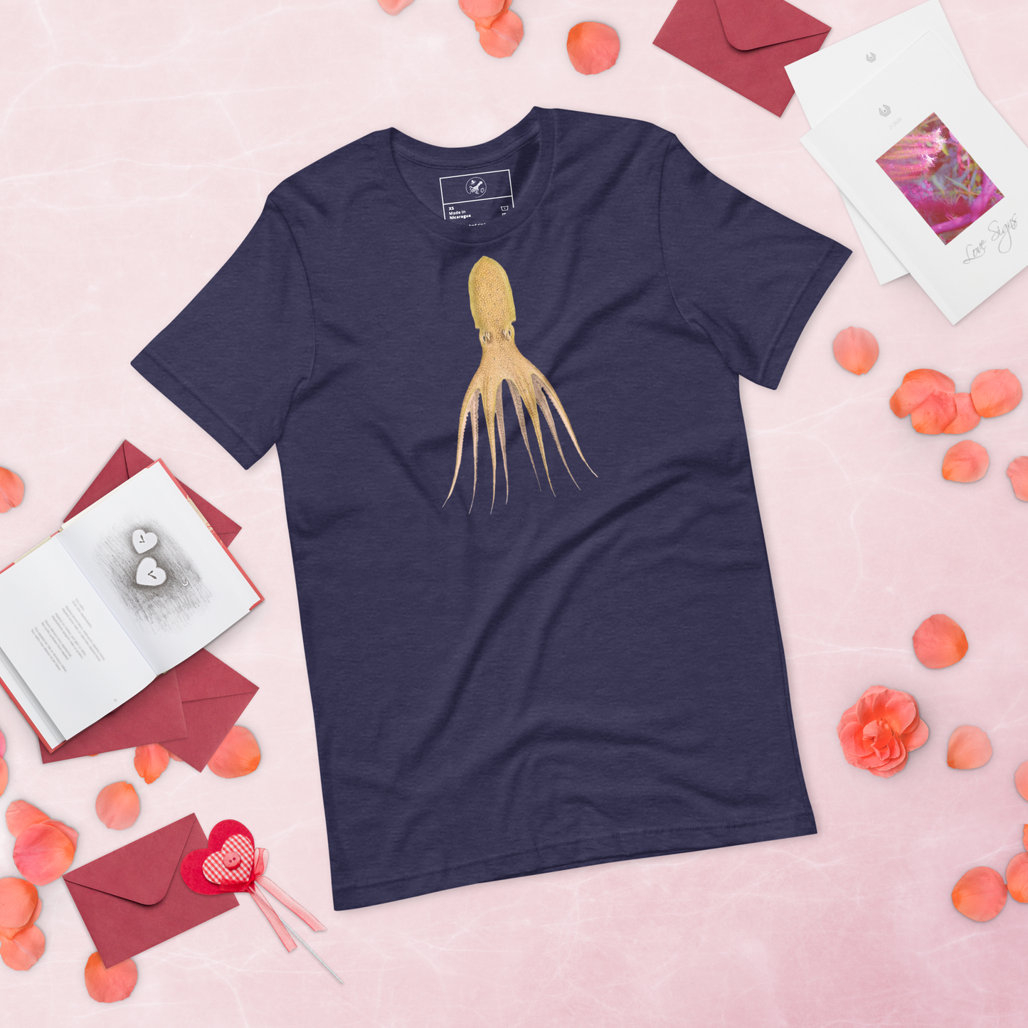 Octopus Cocco tee in Heather Midnight - cephalopod art on soft unisex tee