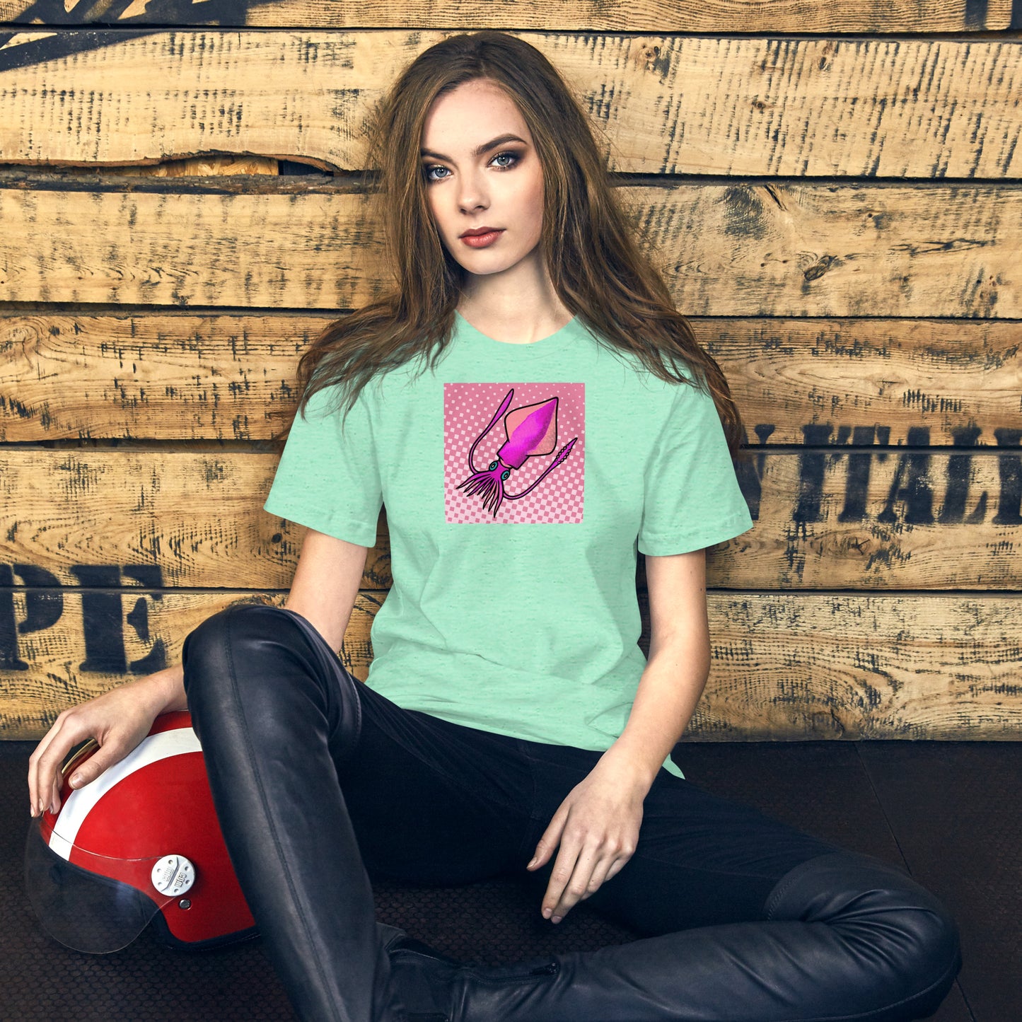 Loligo Vulgaris Squid pop art t-shirt — purple and pink squid illustration on bright unisex Bella Canvas tee