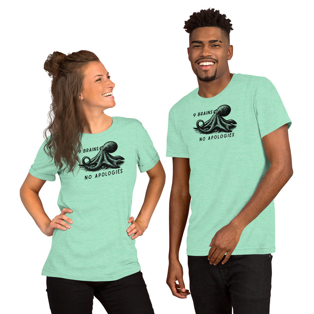 9 Brains No Apologies giant Pacific octopus linocut youth t-shirt on young girl — kids cephalopod tee