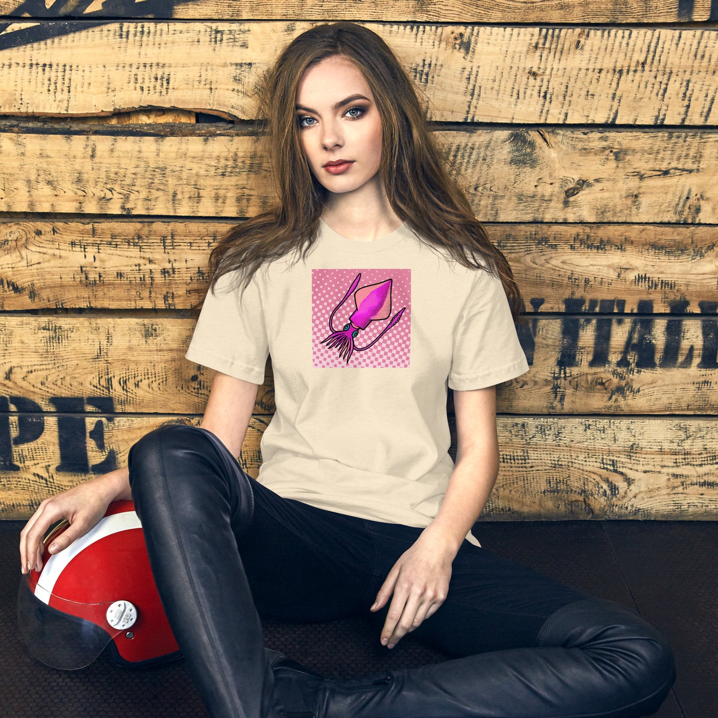Loligo Vulgaris Squid pop art t-shirt — purple and pink squid illustration on bright unisex Bella Canvas tee