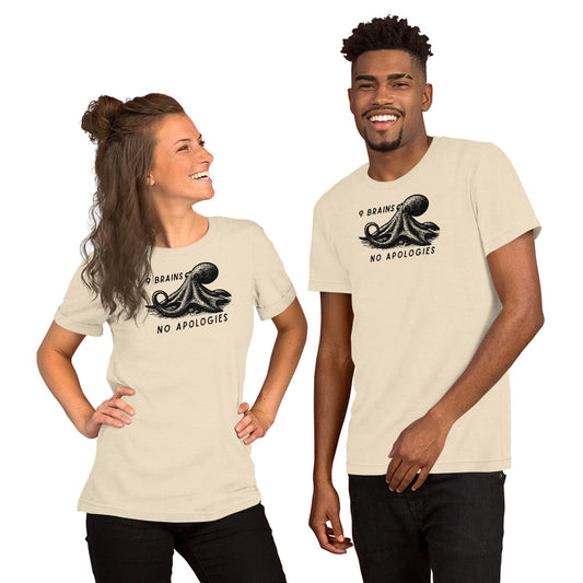 9 Brains No Apologies giant Pacific octopus linocut youth t-shirt on young girl — kids cephalopod tee