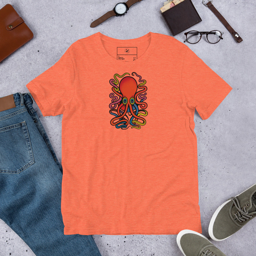 8 Armed Cuttlefish pop art t-shirt — colorful cuttlefish illustration on unisex Bella Canvas tee