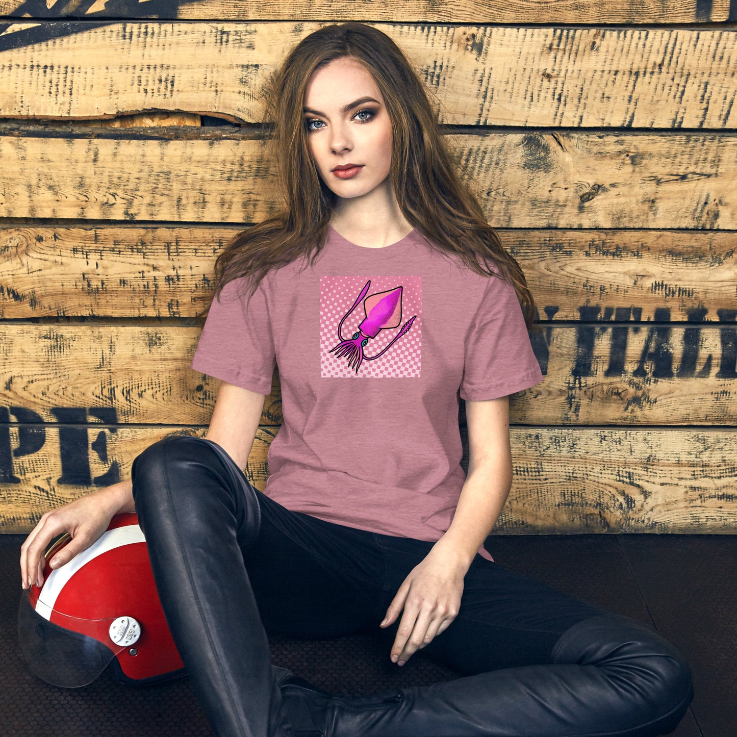 Loligo Vulgaris Squid pop art t-shirt — purple and pink squid illustration on bright unisex Bella Canvas tee