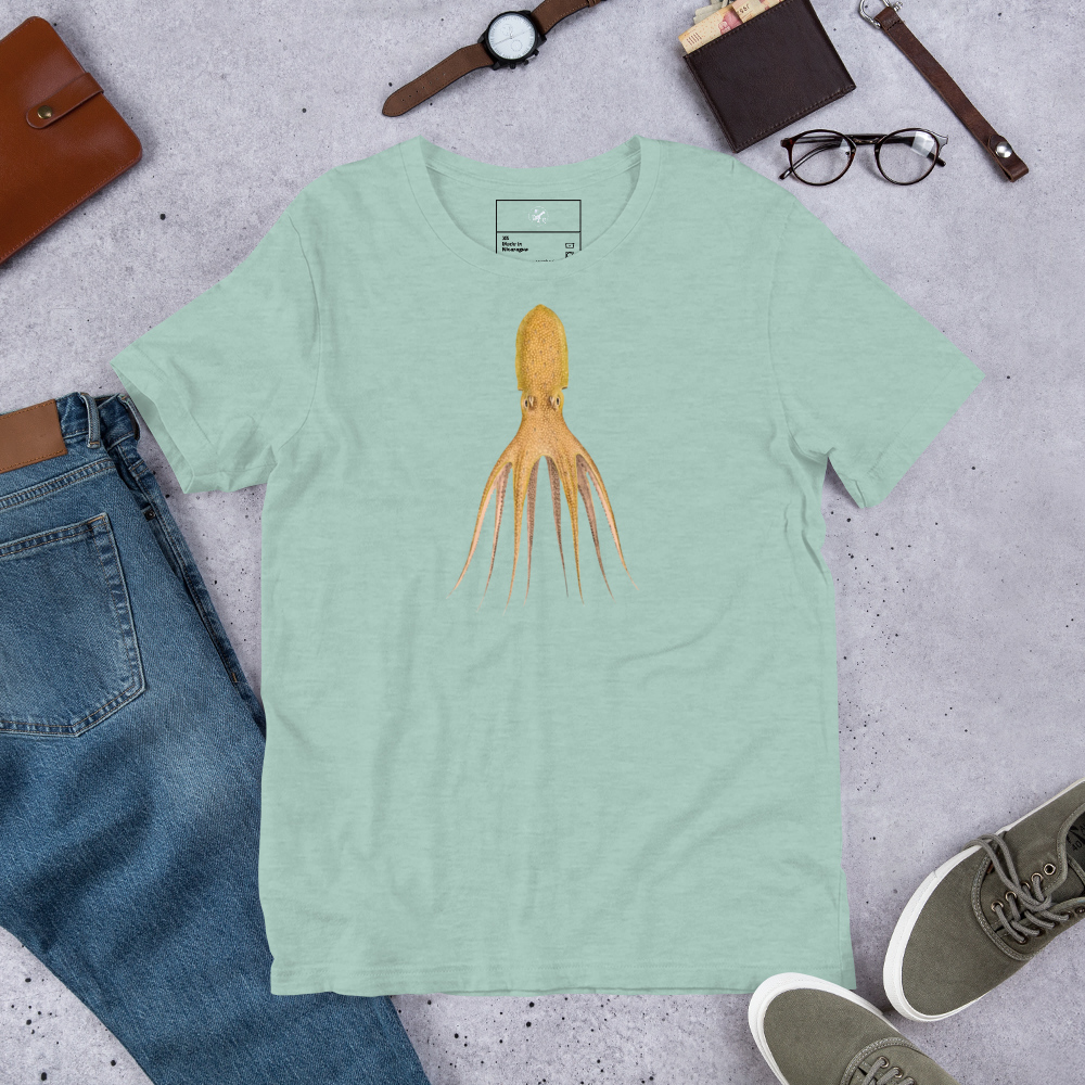 Octopus Cocco tee in Heather Prism Dusty Blue - cephalopod art on soft unisex tee