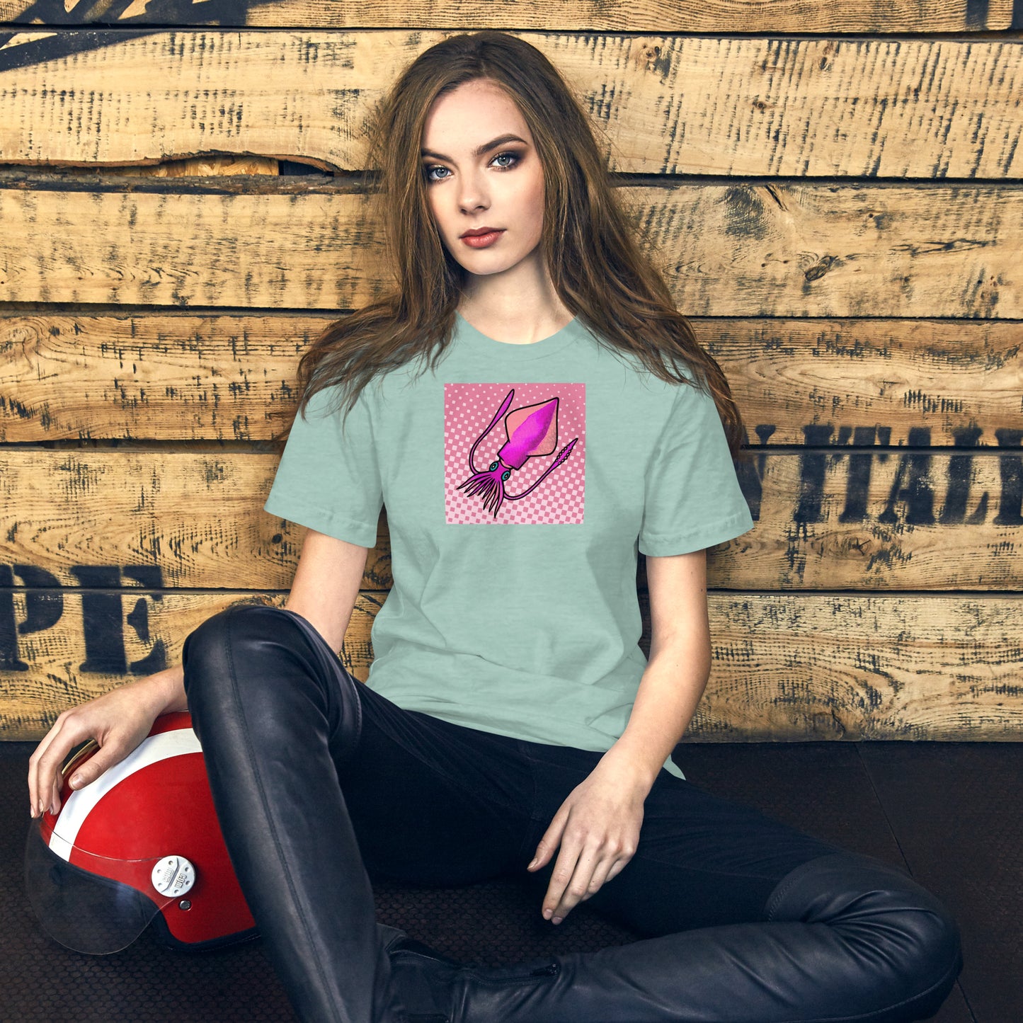 Loligo Vulgaris Squid pop art t-shirt — purple and pink squid illustration on bright unisex Bella Canvas tee