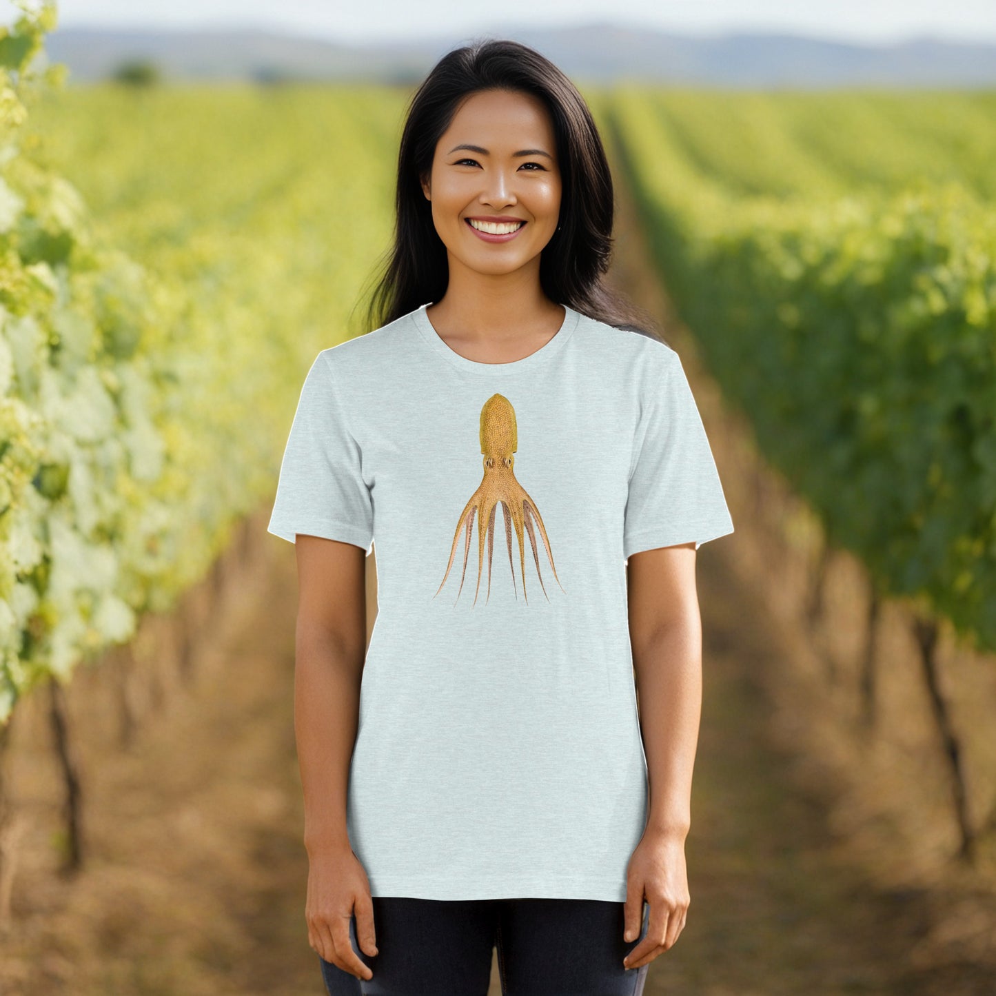 Octopus Cocco tee in Heather Prism Ice Blue - cephalopod art on soft unisex tee