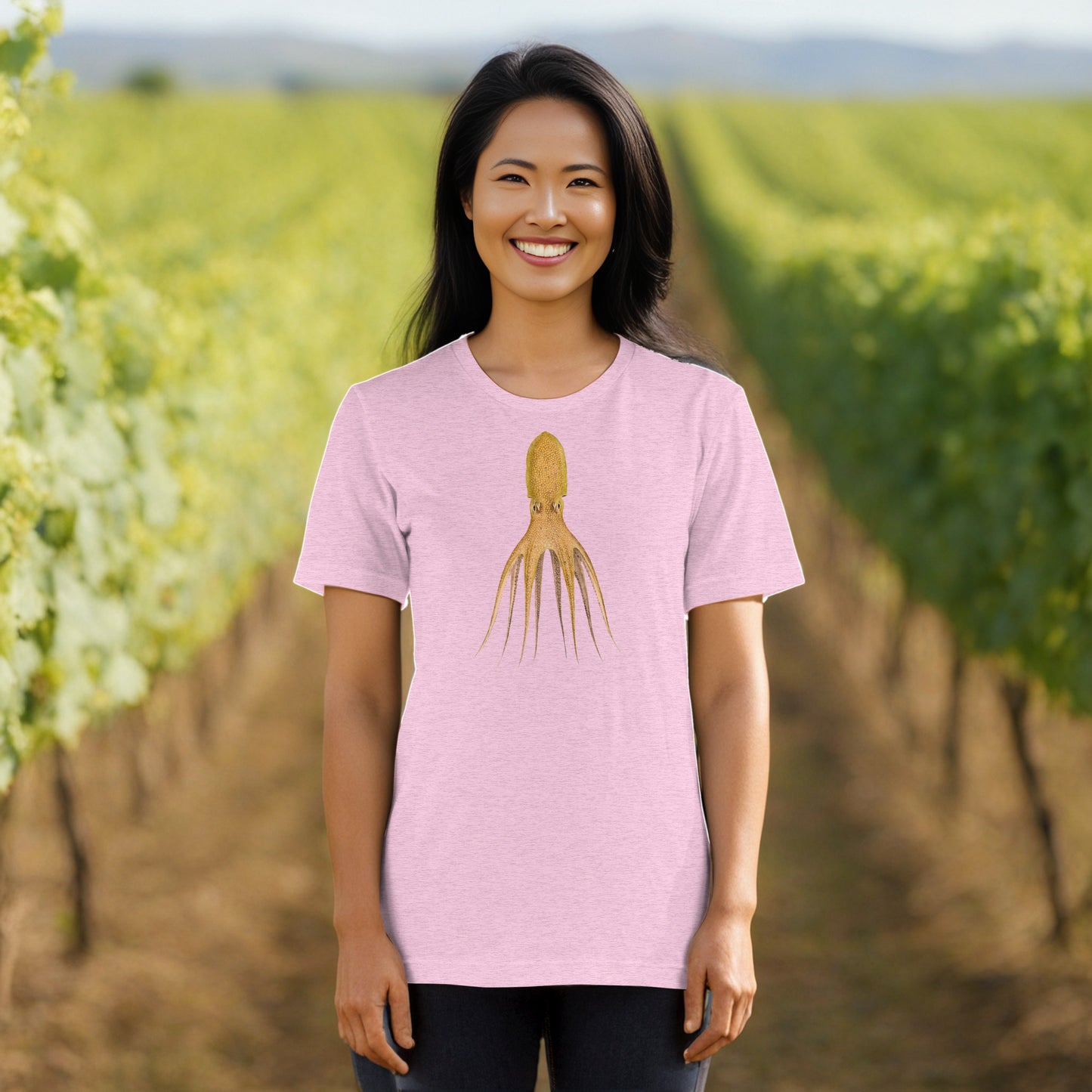 Octopus Cocco tee in Heather Prism Lilac - cephalopod art on soft unisex tee