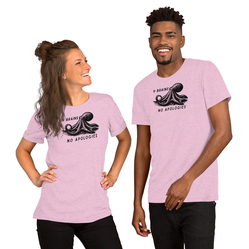 9 Brains No Apologies giant Pacific octopus linocut youth t-shirt on young girl — kids cephalopod tee