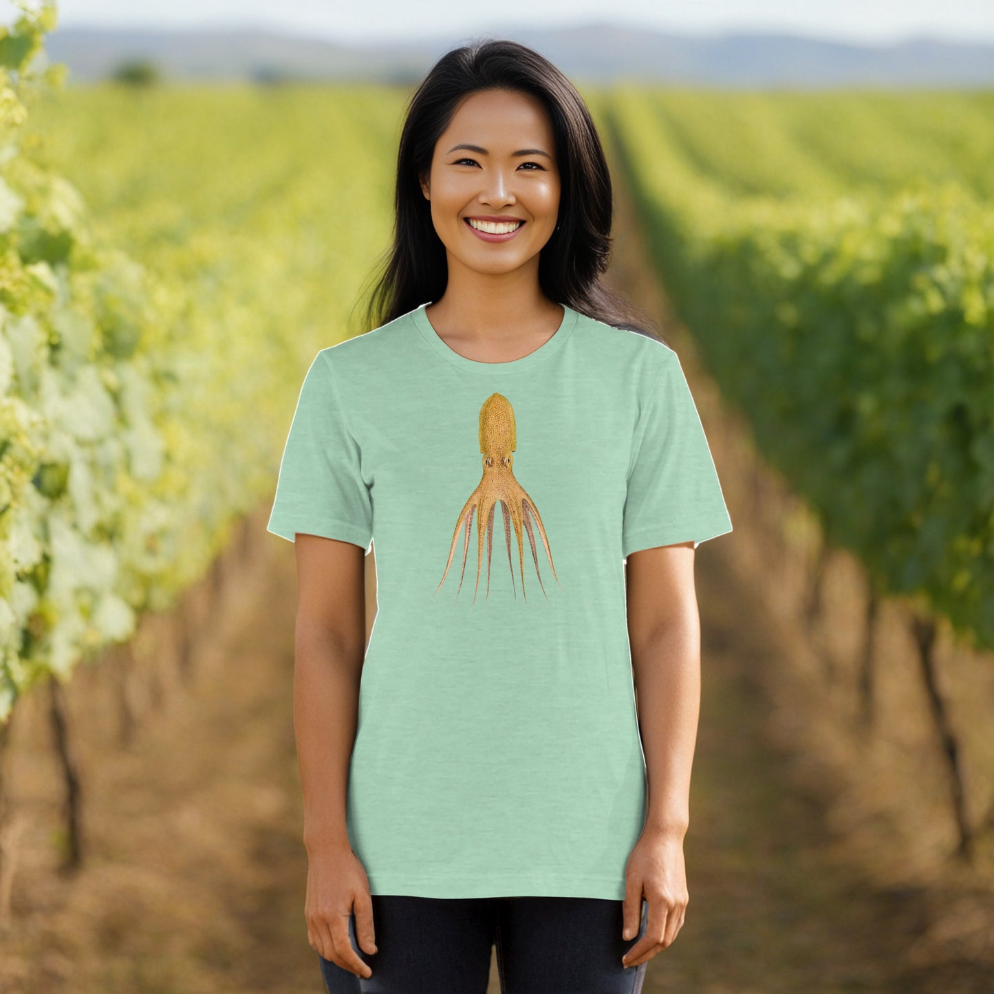 Octopus Cocco tee in Heather Prism Mint - cephalopod art on soft unisex tee