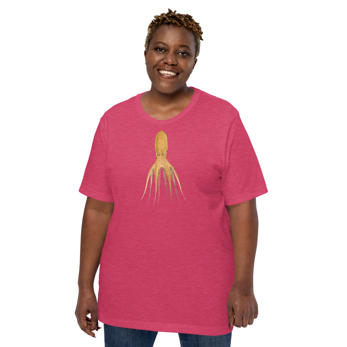 Octopus Cocco tee in Heather Raspberry - cephalopod art on soft unisex tee