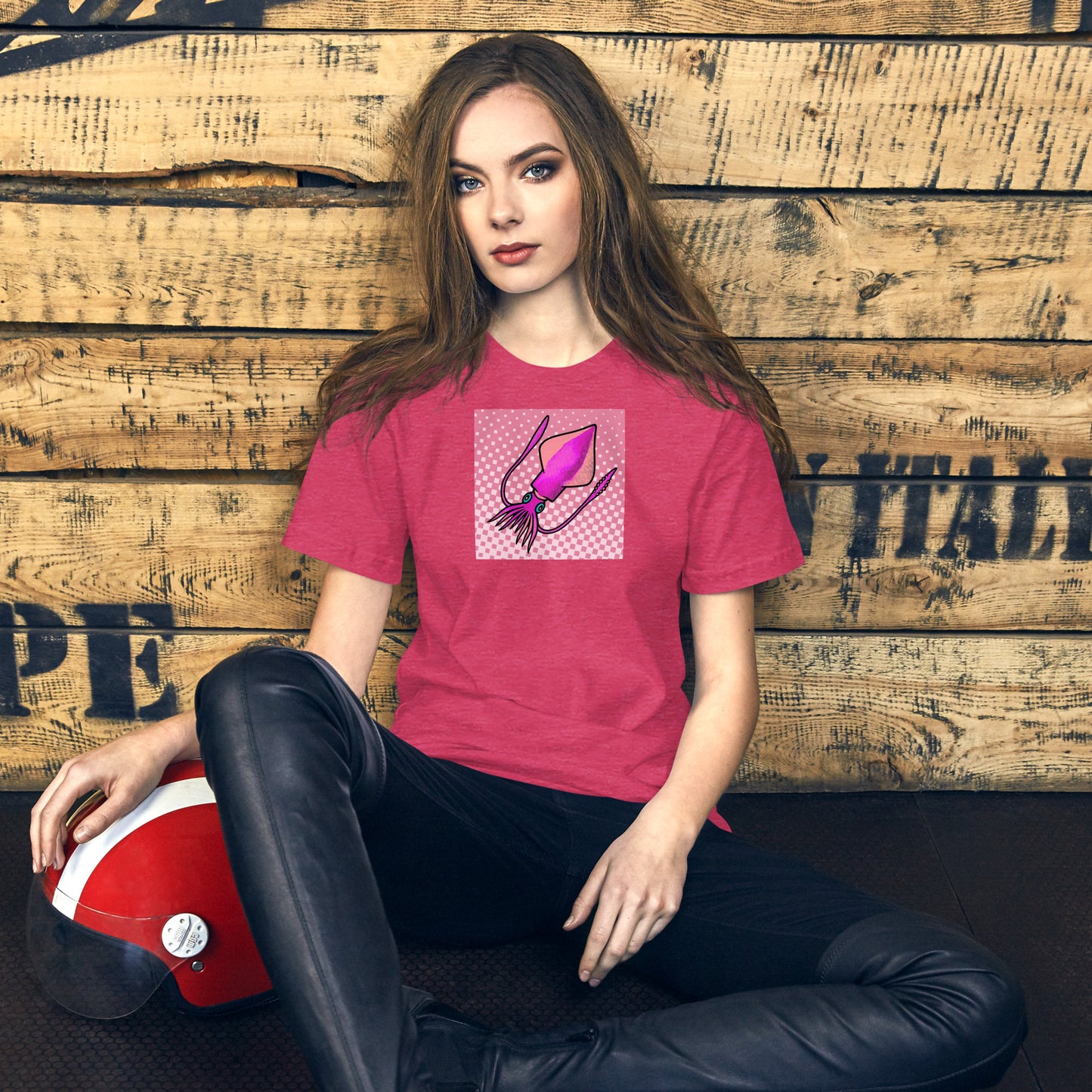 Loligo Vulgaris Squid pop art t-shirt — purple and pink squid illustration on bright unisex Bella Canvas tee