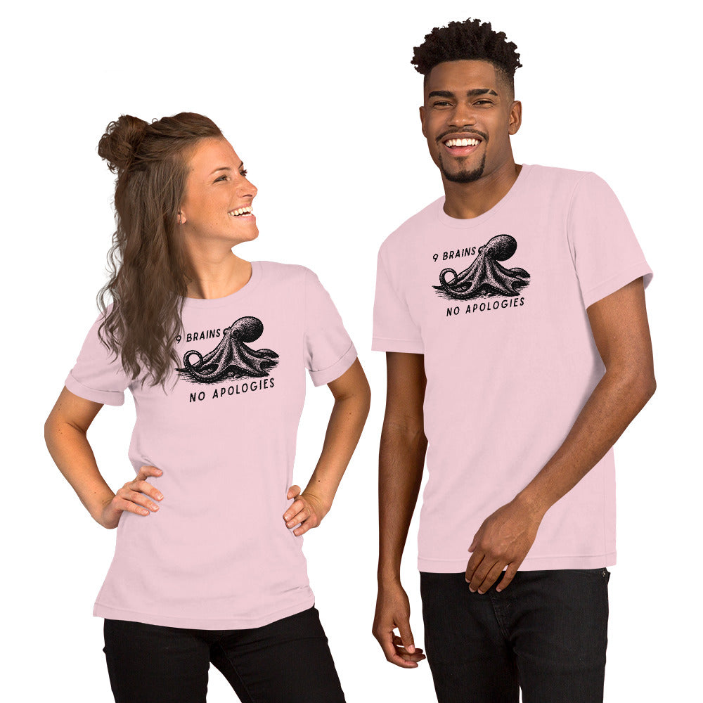 9 Brains No Apologies giant Pacific octopus linocut youth t-shirt on young girl — kids cephalopod tee