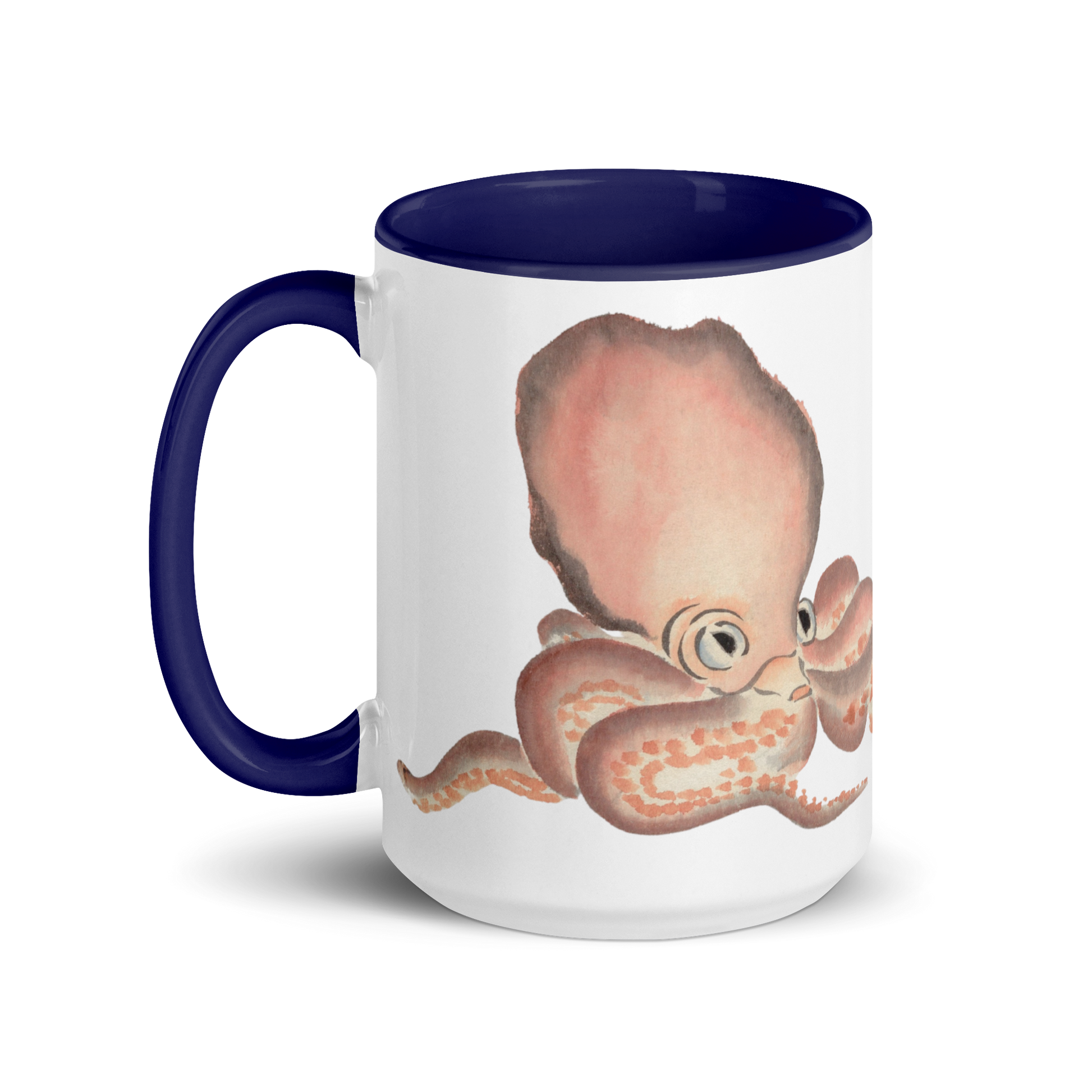 Remarkable Octopus mug 15oz with blue interior — Japanese vintage octopus illustration on white ceramic mug