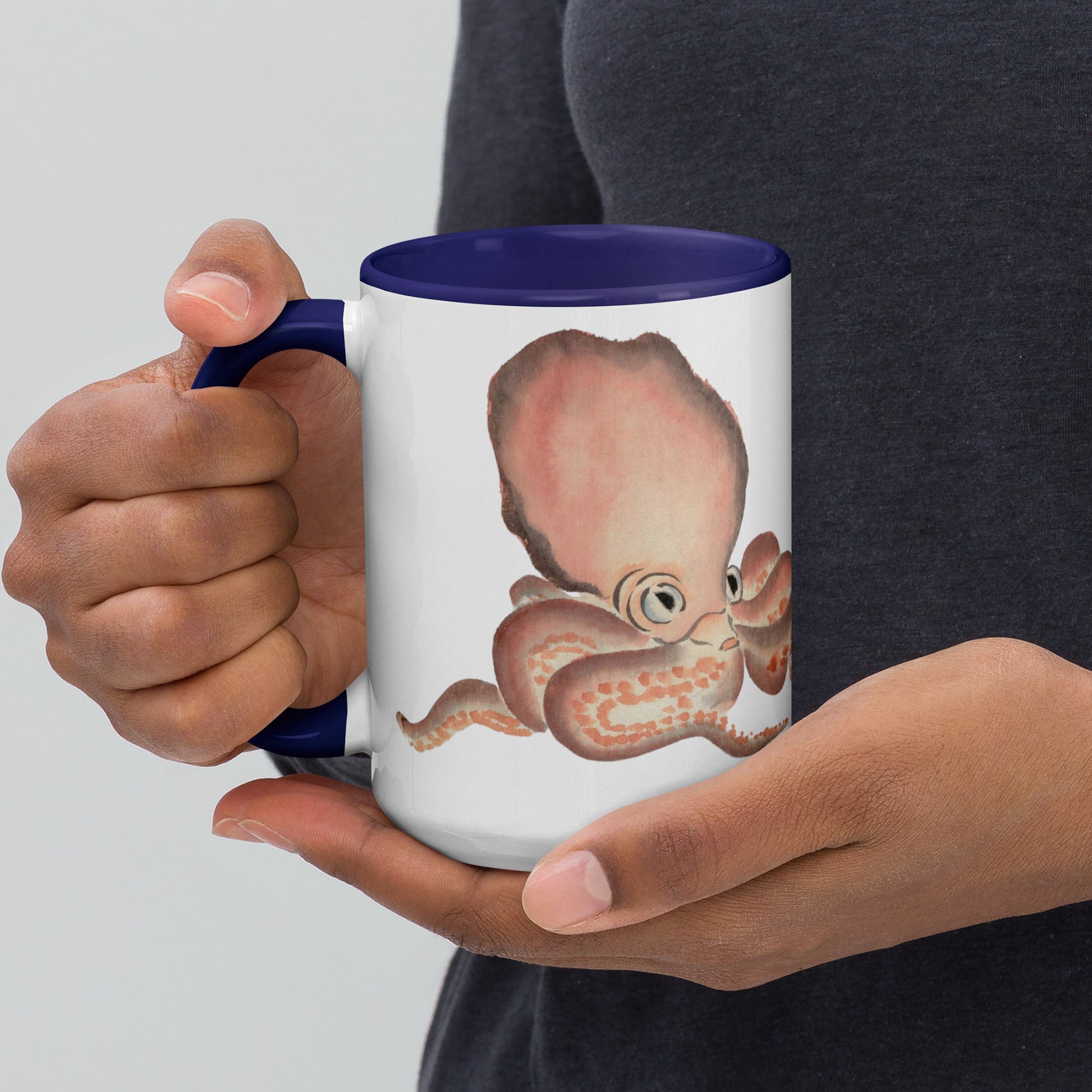 Remarkable Octopus mug 15oz with blue interior — Japanese vintage octopus illustration on white ceramic mug