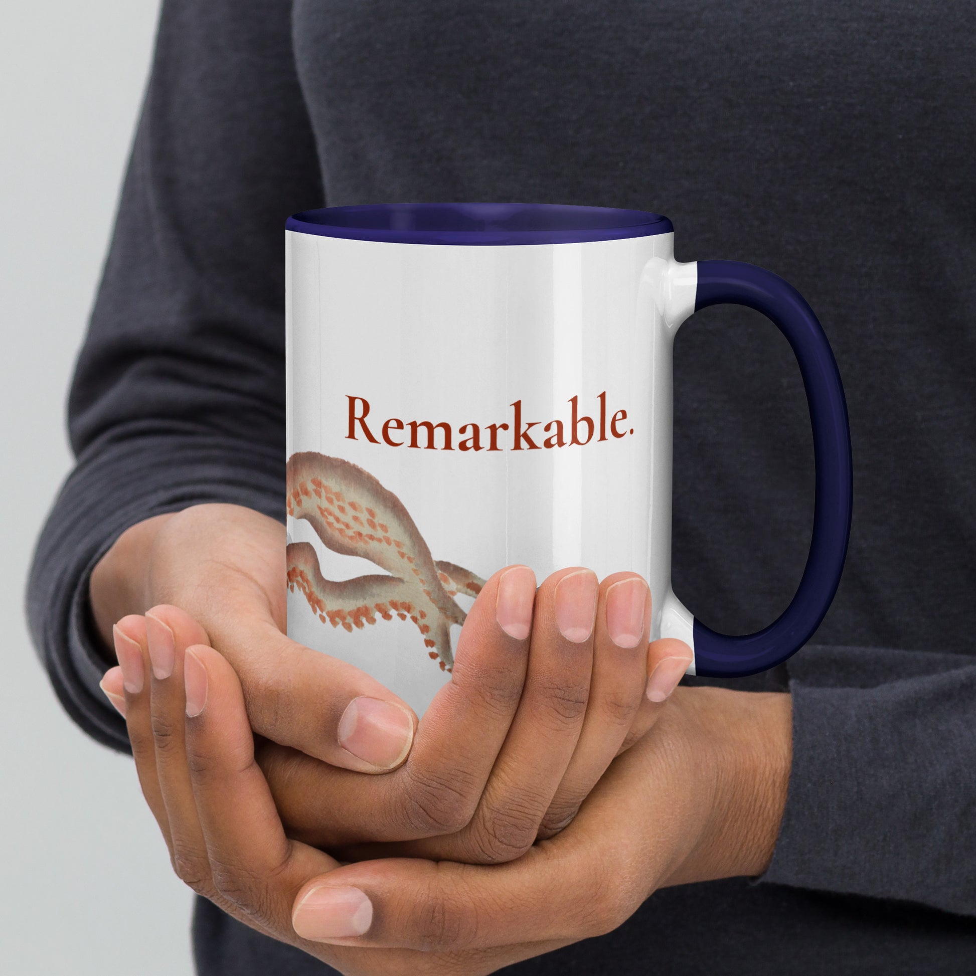 Remarkable Octopus mug 15oz with blue interior — Japanese vintage octopus illustration on white ceramic mug
