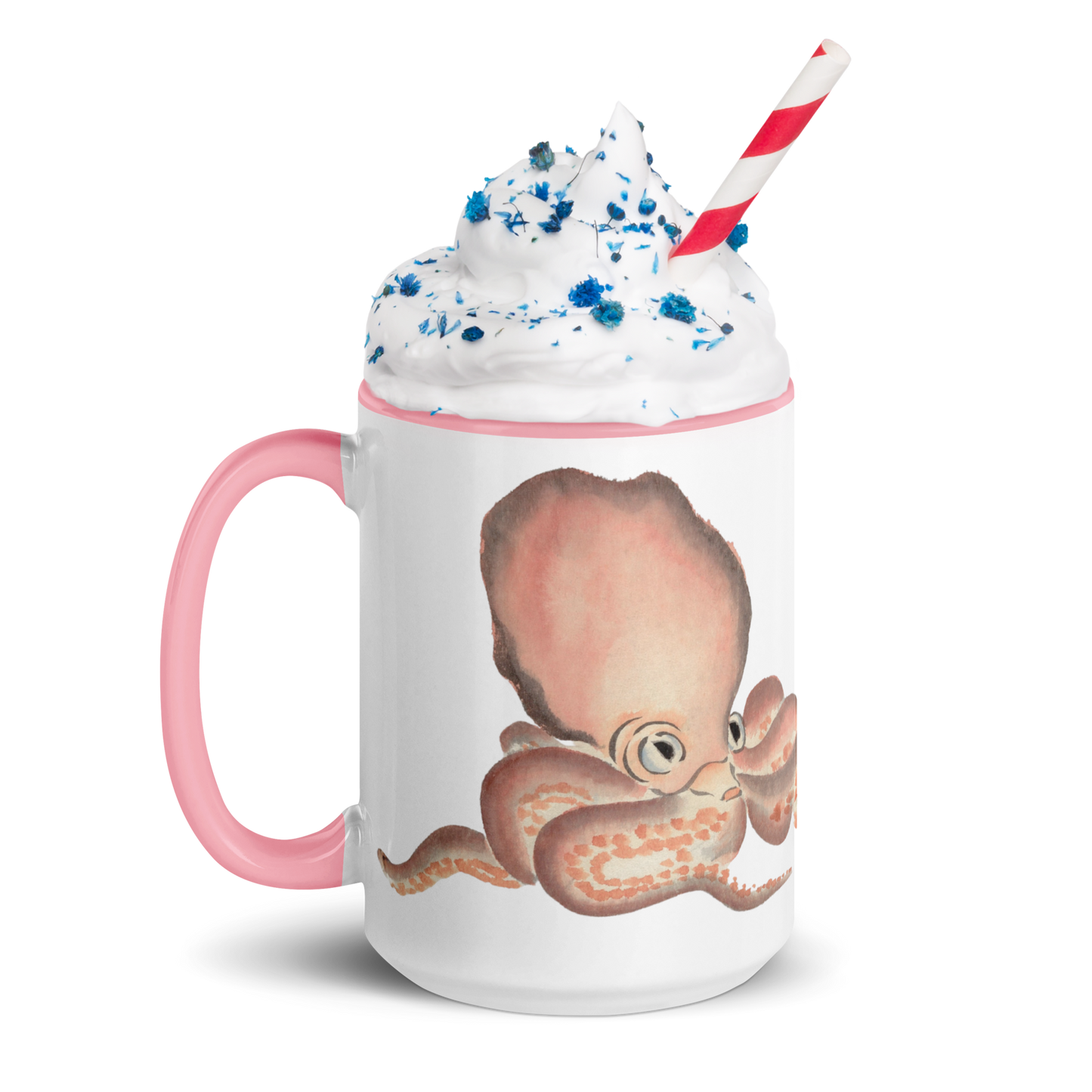 Remarkable Octopus mug 15oz with pink interior — Japanese vintage octopus illustration on white ceramic mug