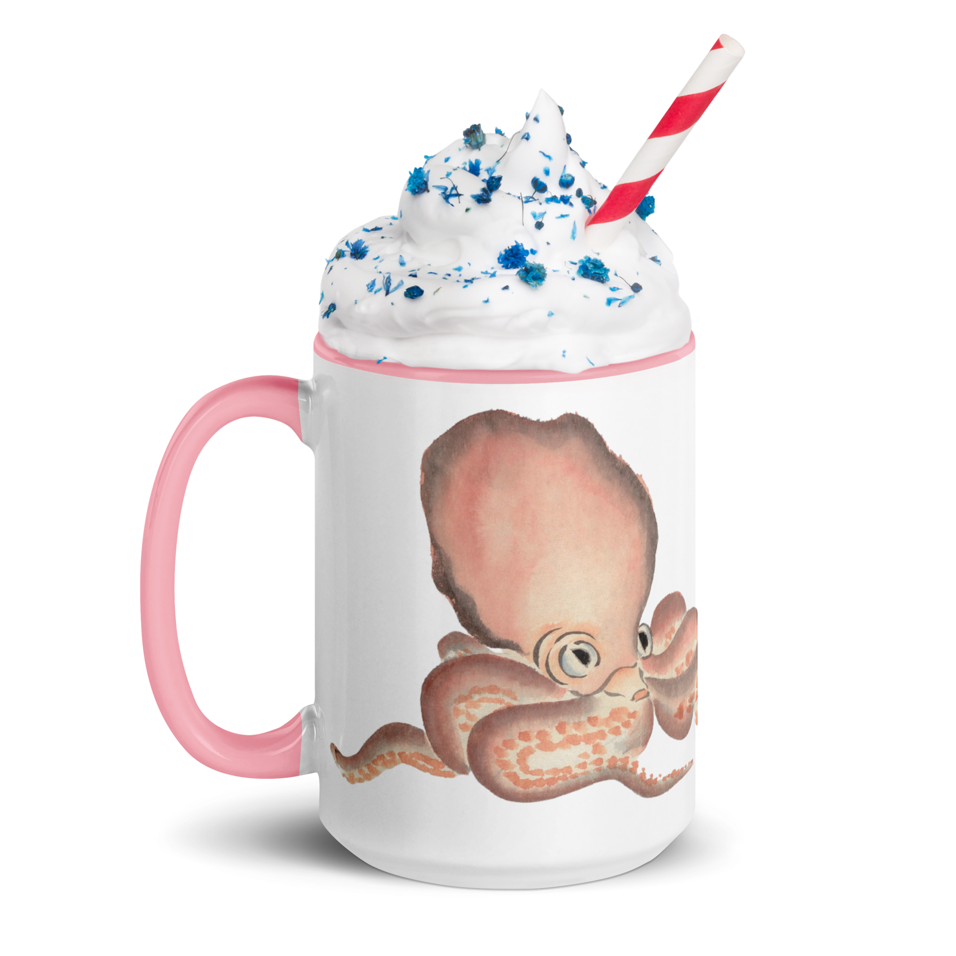 Remarkable Octopus mug 15oz with pink interior — Japanese vintage octopus illustration on white ceramic mug