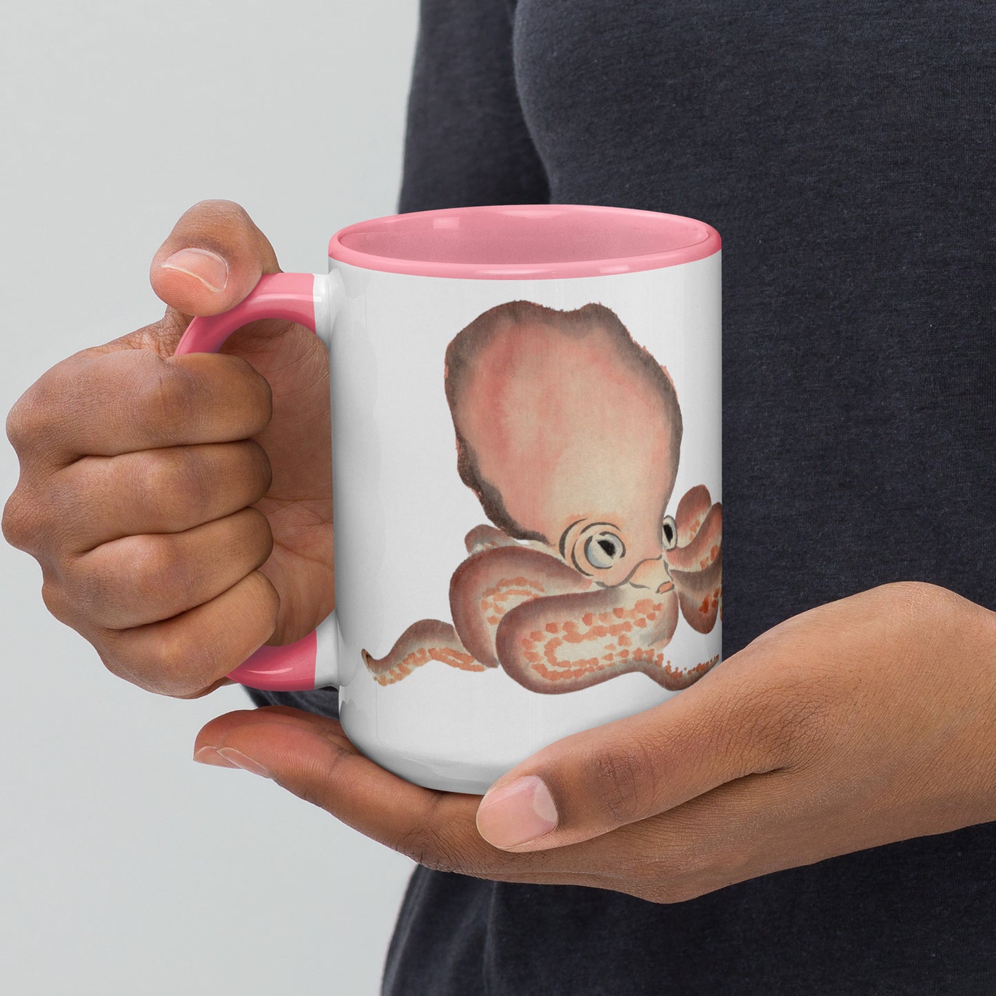 Remarkable Octopus mug 15oz with pink interior — Japanese vintage octopus illustration on white ceramic mug