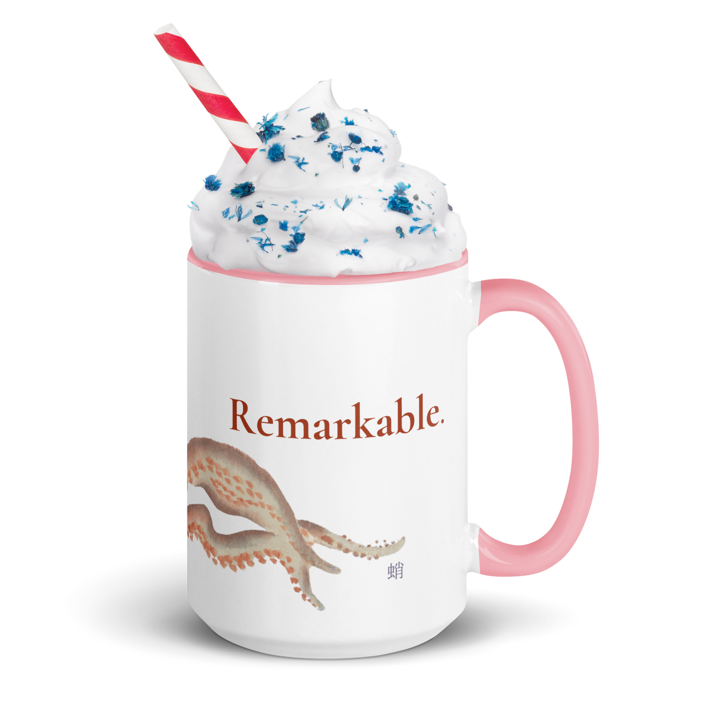 Remarkable Octopus mug 15oz with pink interior — Japanese vintage octopus illustration on white ceramic mug