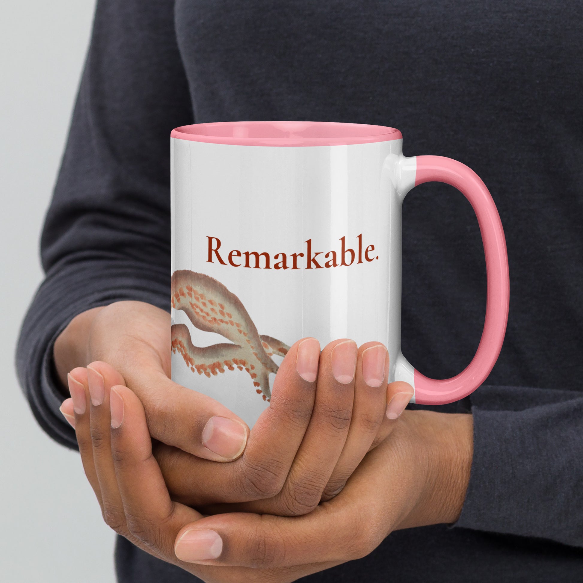Remarkable Octopus mug 15oz with pink interior — Japanese vintage octopus illustration on white ceramic mug